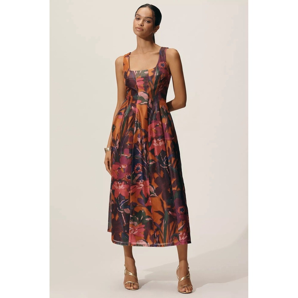 Women's Avec Les Filles Colorful Floral Sleeveless Midi A-Line‎ Dress 14 NWT
